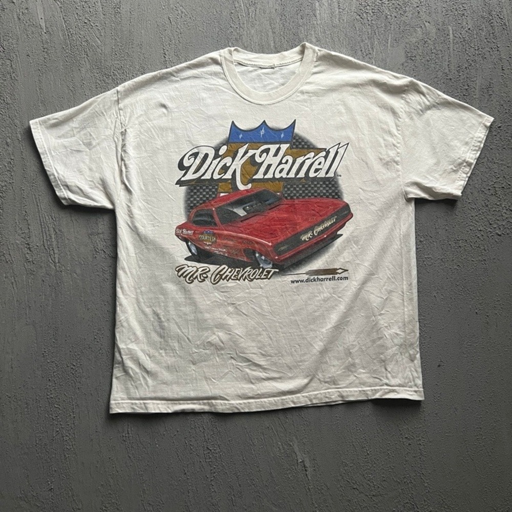 Vintage Dick Harrell Shirt XL White 2000s Mr Chevrolet Drag Racing